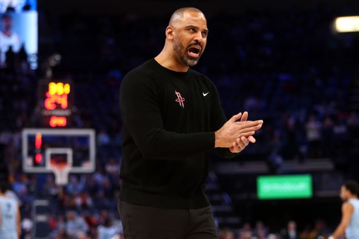 Rockets head coach Ime Udoka reacts during the first half against the Memphis Grizzlies at FedExForum.
